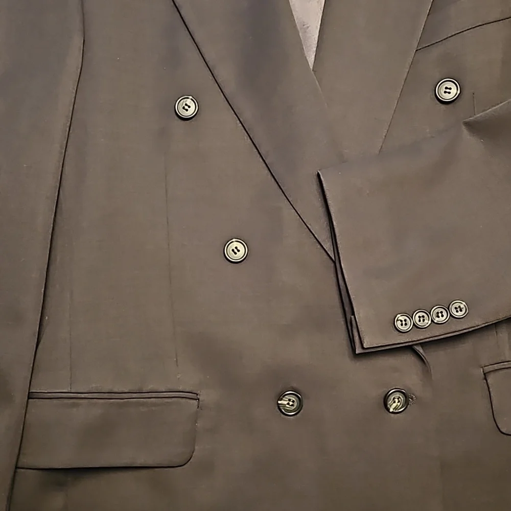 Gianfranco Ruffini Italy 100% Wool Double Breasted Olive Suit 43R / 35.5X31.25 - Picture 3 of 14